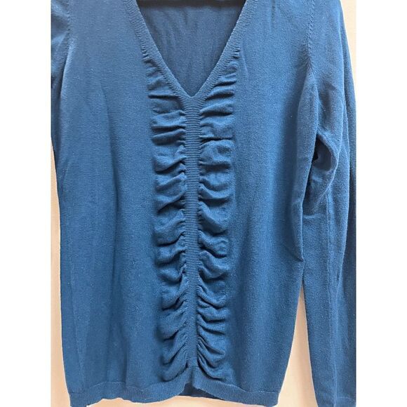 Dressbarn Womens Long Sleeve Front Ruffle Cardigan Sweater Blue Sz M - Picture 2 of 7
